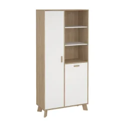 Hioshop Ikast vitrinekast 2 deuren- 3 planken eiken decor- wit