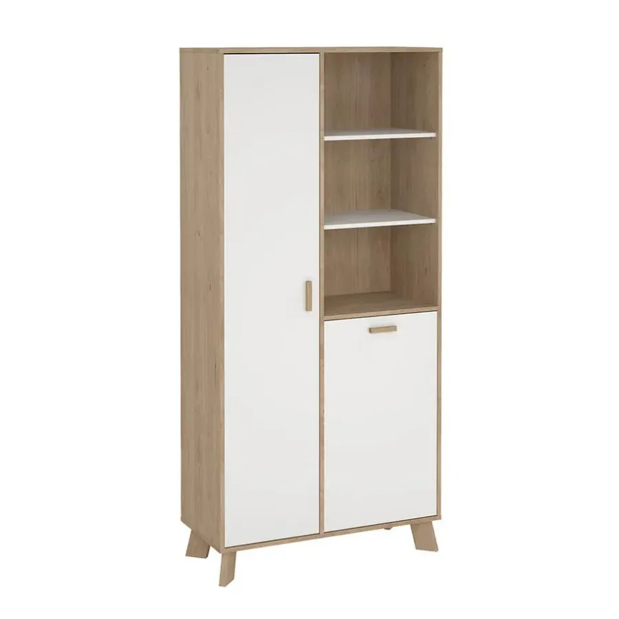 Hioshop Ikast vitrinekast 2 deuren- 3 planken eiken decor- wit