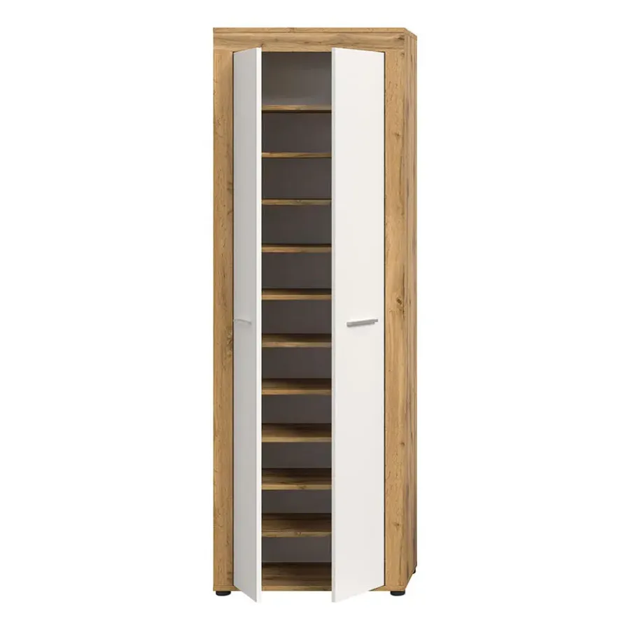 Hioshop Jam schoenenkast 2 deuren wit- eik decor