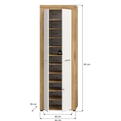 Hioshop Jam schoenenkast 2 deuren wit- eik decor