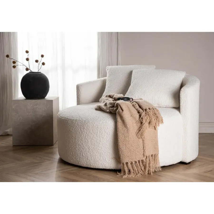 Hioshop Kelso bank Ø116cm 2 persoons teddy wit