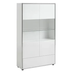 Buffetkasten-Hioshop Kenan vitrinekast 2 deuren- 1 lade wit hoogglans gelakt