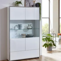 Buffetkasten-Hioshop Kenan vitrinekast 2 deuren- 1 lade wit hoogglans gelakt