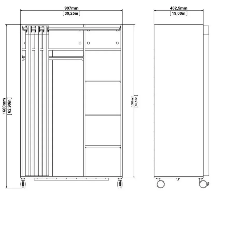 Hioshop Kit kledingkast 160x100x49cm- Open- garderobesysteem wit- beige