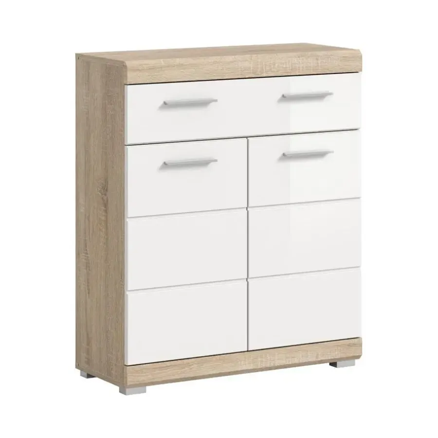 Merkloos Hioshop Lambada badkamerkast 2 deuren- 1 lade wit hoogglans- eiken decor