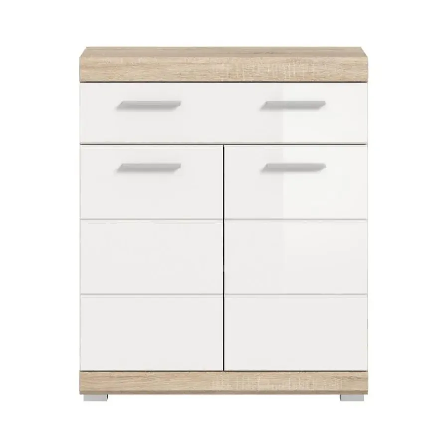 Merkloos Hioshop Lambada badkamerkast 2 deuren- 1 lade wit hoogglans- eiken decor