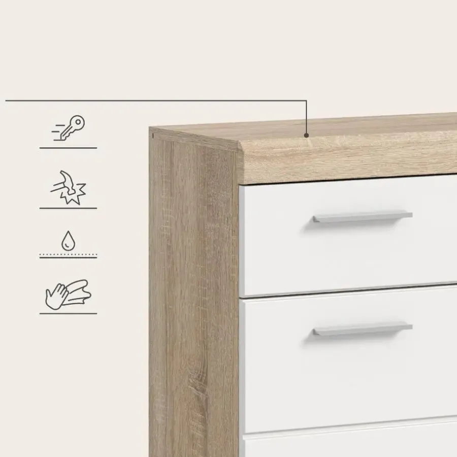 Merkloos Hioshop Lambada badkamerkast 2 deuren- 1 lade wit hoogglans- eiken decor