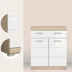 Merkloos Hioshop Lambada badkamerkast 2 deuren- 1 lade wit hoogglans- eiken decor