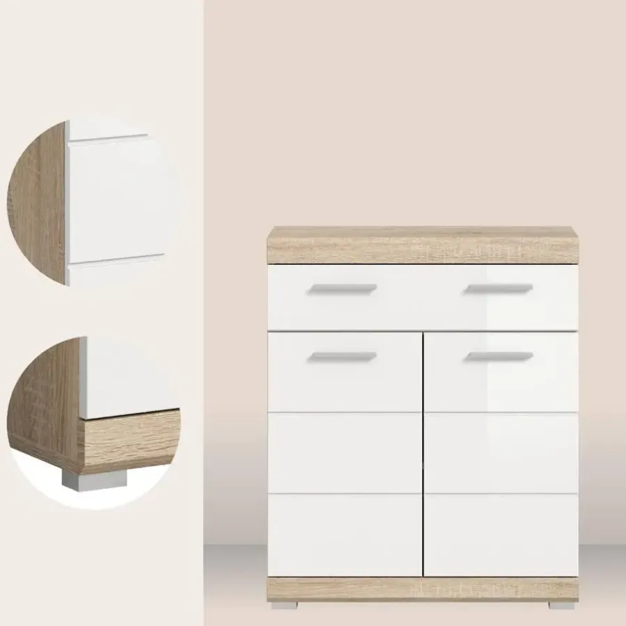Merkloos Hioshop Lambada badkamerkast 2 deuren- 1 lade wit hoogglans- eiken decor