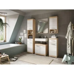 Spiegels-Merkloos Hioshop Lambada spiegel bad 1 deur- 1 plank wit hoogglans- eiken decor