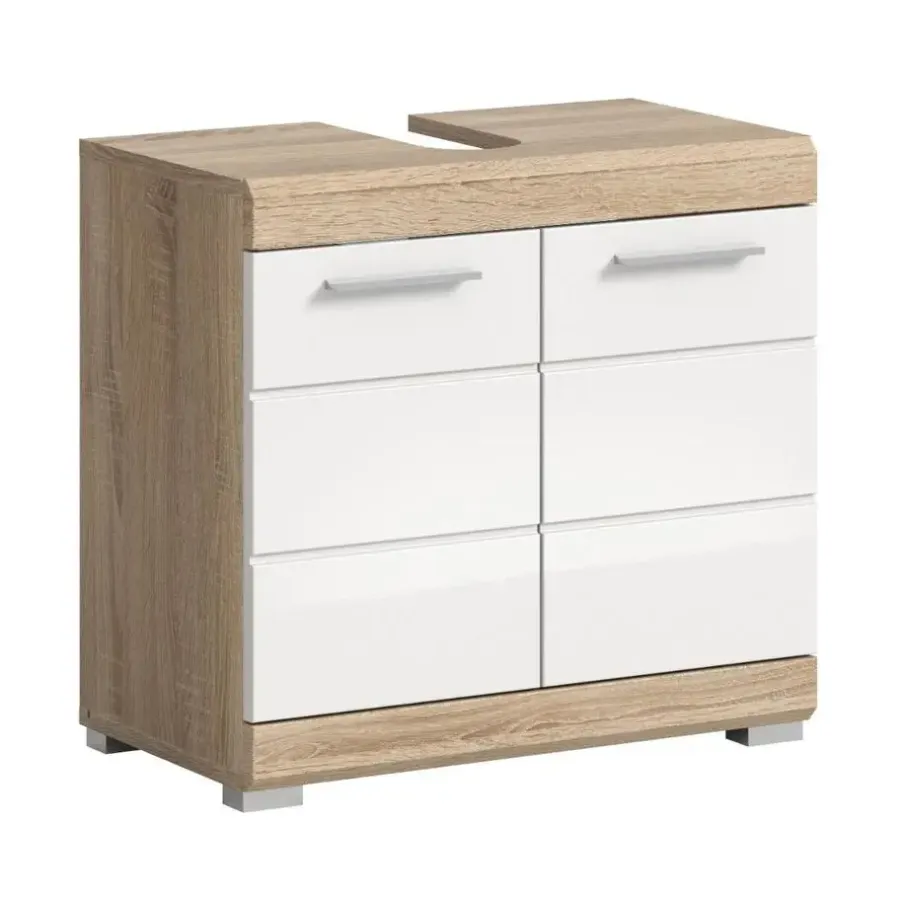 Merkloos Hioshop Lambada wastafel 2 deuren wit hoogglans- eiken decor
