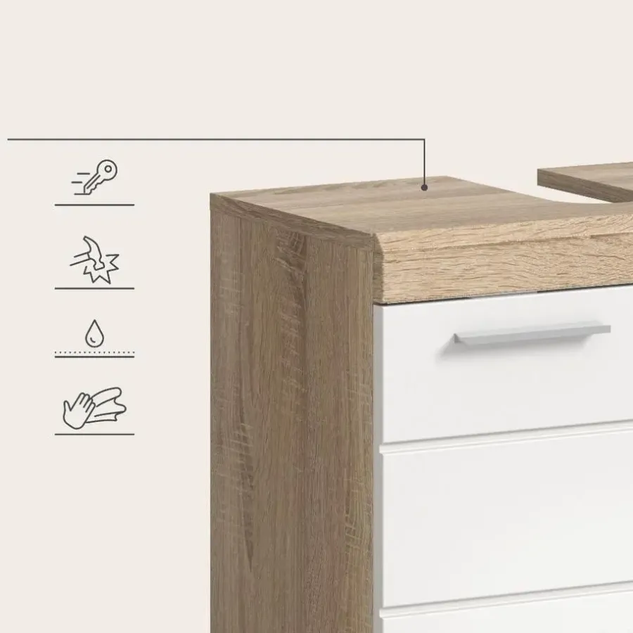 Merkloos Hioshop Lambada wastafel 2 deuren wit hoogglans- eiken decor