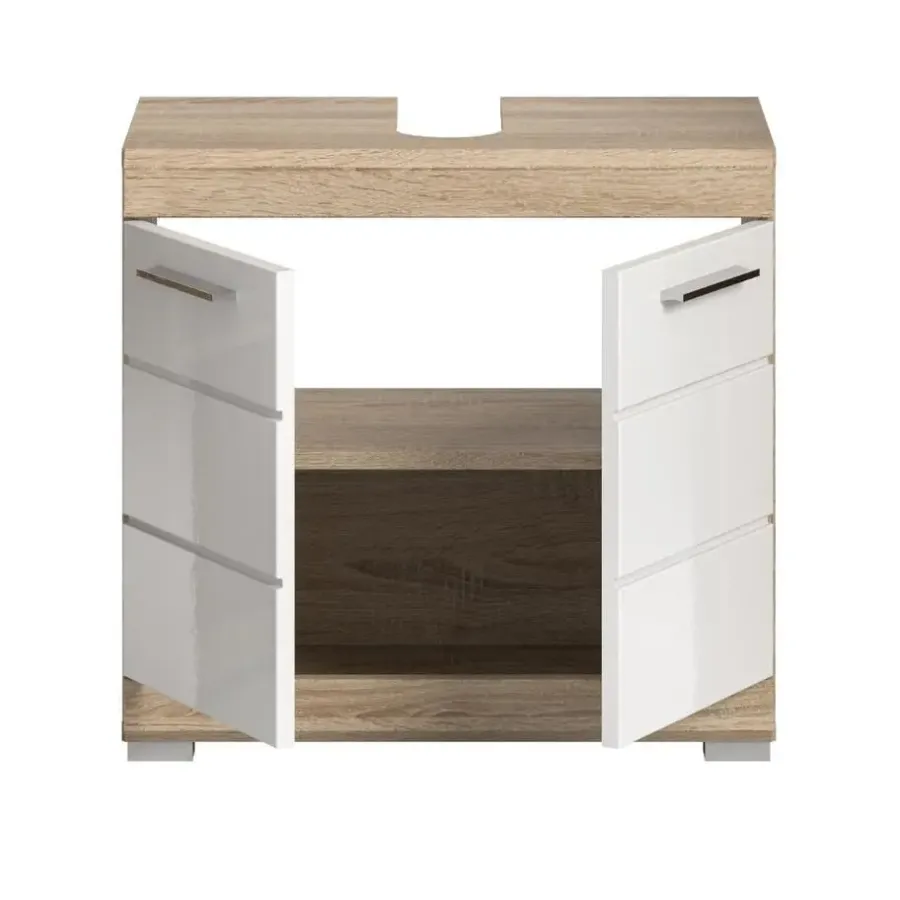 Merkloos Hioshop Lambada wastafel 2 deuren wit hoogglans- eiken decor
