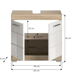 Merkloos Hioshop Lambada wastafel 2 deuren wit hoogglans- eiken decor