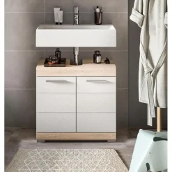 Merkloos Hioshop Lambada wastafel 2 deuren wit hoogglans- eiken decor
