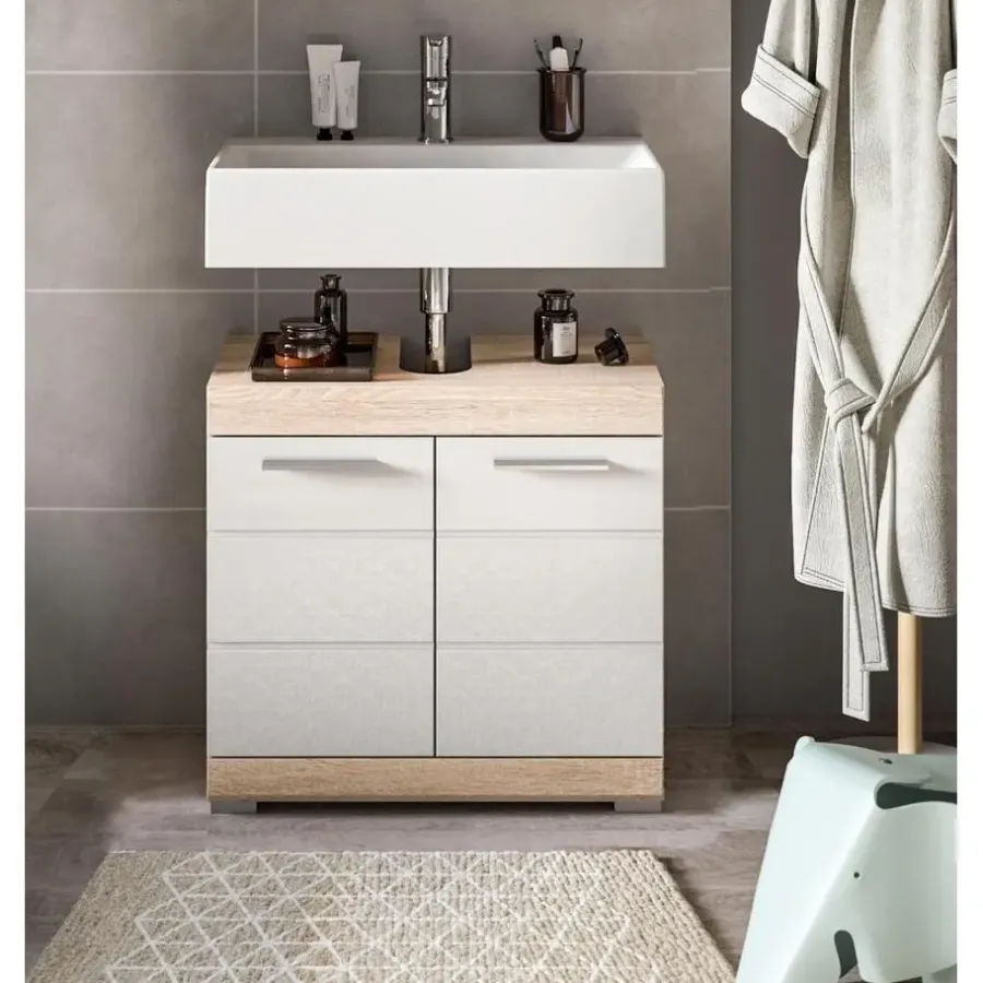 Merkloos Hioshop Lambada wastafel 2 deuren wit hoogglans- eiken decor