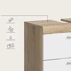 Merkloos Hioshop Lambada wastafel 2 deuren- 2 lades- 2 planken wit hoogglans- eiken
