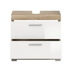 Merkloos Hioshop Lambada wastafel 2 deuren- 2 lades- 2 planken wit hoogglans- eiken