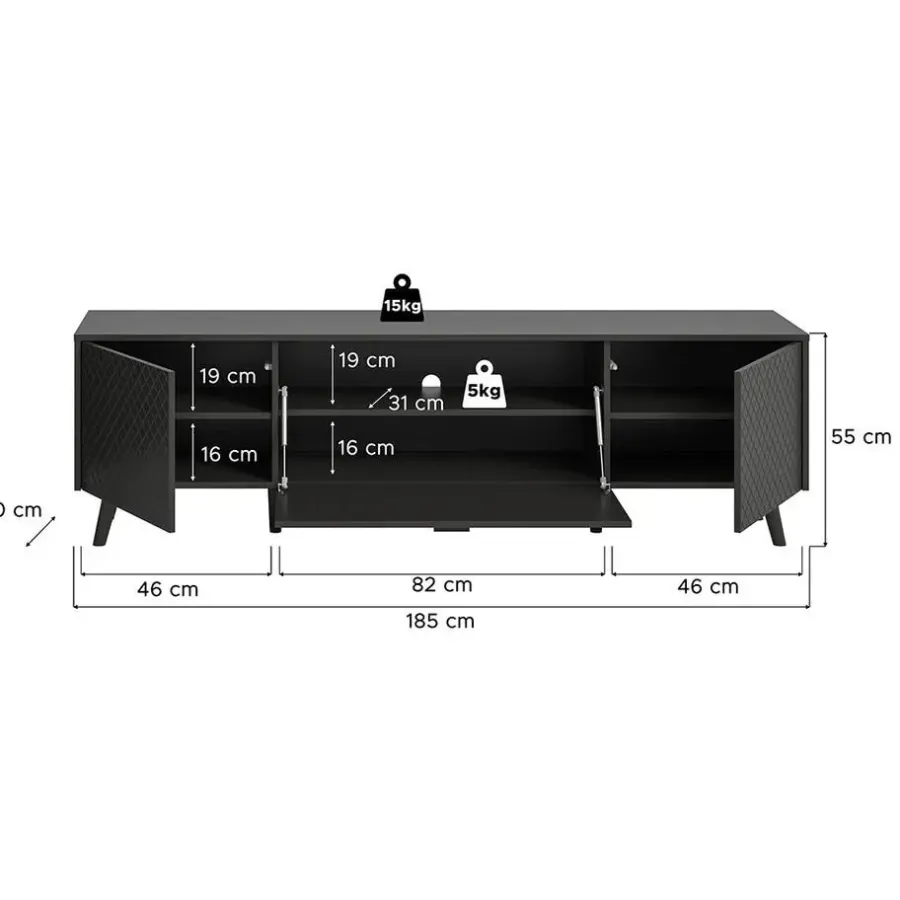 Hioshop Linea dressoir 2 deuren 1 klepdeur mat grijs