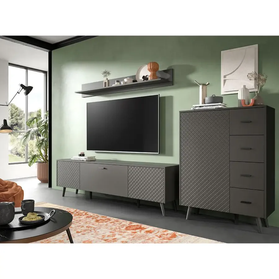 Hioshop Linea dressoir 2 deuren 1 klepdeur mat grijs