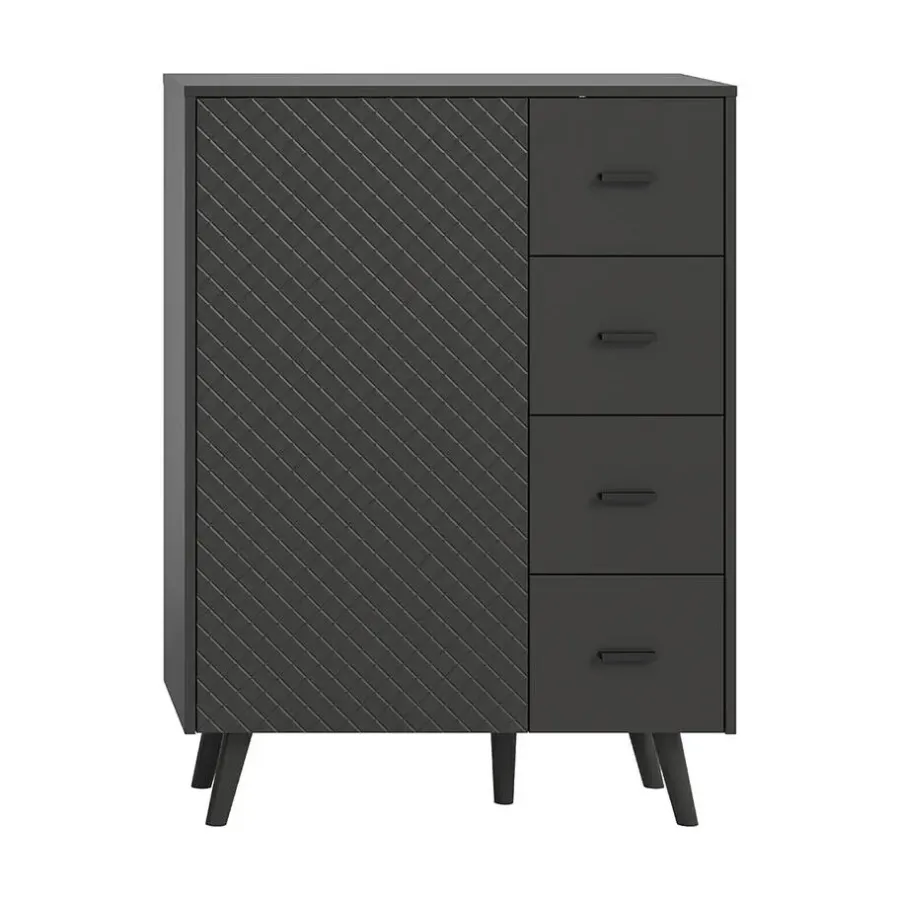Dressoirs-Hioshop Linea dressoir 4 laden 1 deur mat grijs