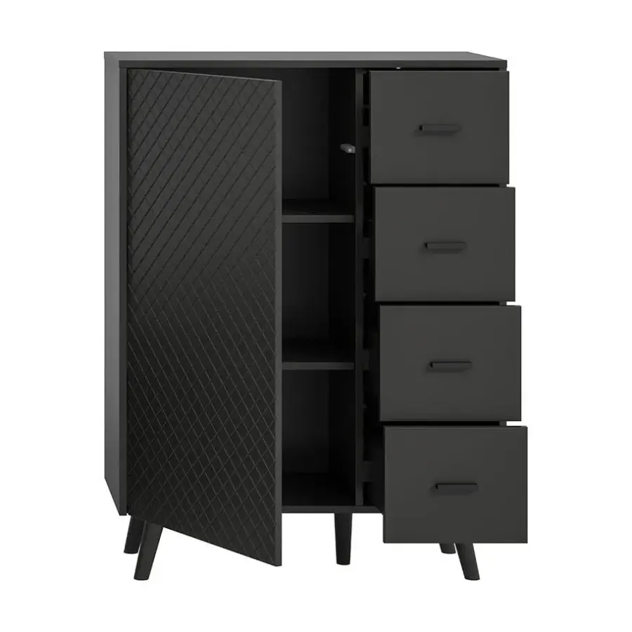 Dressoirs-Hioshop Linea dressoir 4 laden 1 deur mat grijs