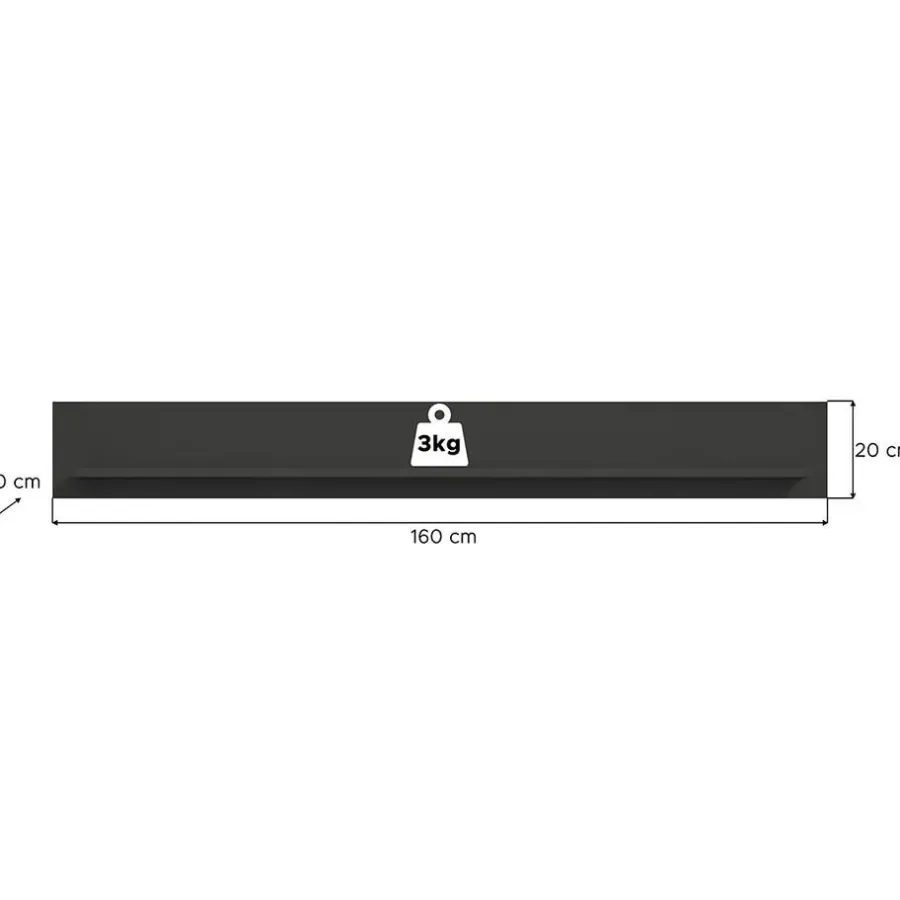 Hioshop Linea wandkast wandplank 1 plank mat grijs