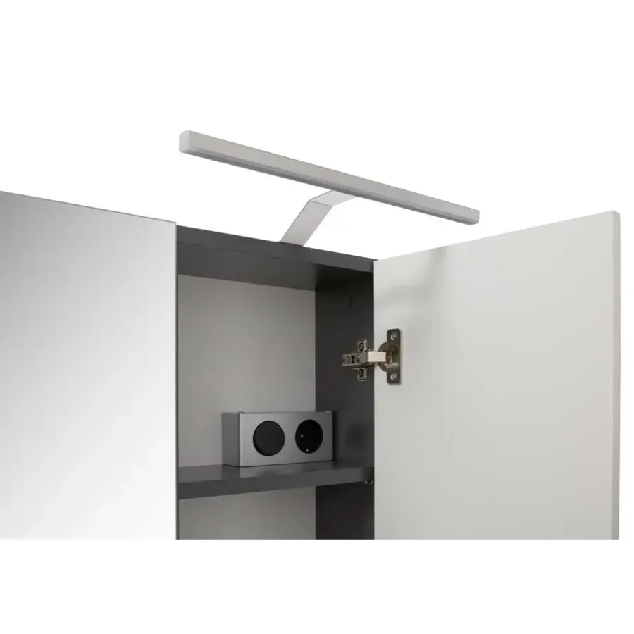 Spiegelkasten-Hioshop Linus spiegelkast 3 deuren met licht zwart