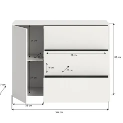 Dressoirs-Hioshop Loft dressoir 3 laden 1 deur wit