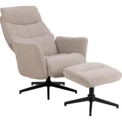 Fauteuils-Hioshop London fauteuil recliner met voetenbank bouclé beige