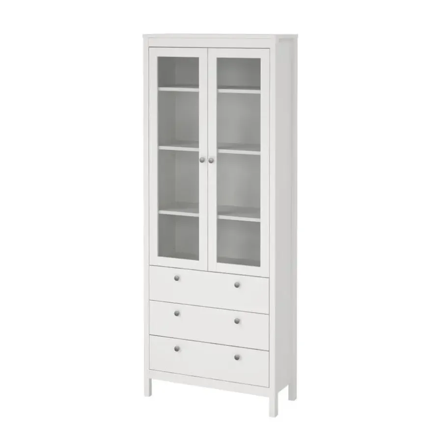 Buffetkasten-Hioshop Madrid vitrinekast 2 glazen deuren 3 laden wit