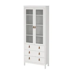 Buffetkasten-Hioshop Madrid vitrinekast 2 glazen deuren 3 laden wit