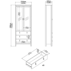Buffetkasten-Hioshop Madrid vitrinekast 2 glazen deuren 3 laden wit