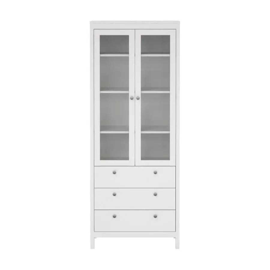 Buffetkasten-Hioshop Madrid vitrinekast 2 glazen deuren 3 laden wit