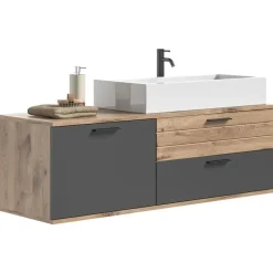 Wastafelkasten-Hioshop Mason wastafel 140cm 1 deur- 2 laden grijs-eik decor