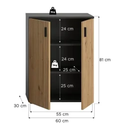 Merkloos Hioshop Mone badkamerkast 2 deuren eiken decor- donkergrijs