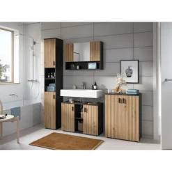 Merkloos Hioshop Mone badkamerkast 2 deuren eiken decor- donkergrijs