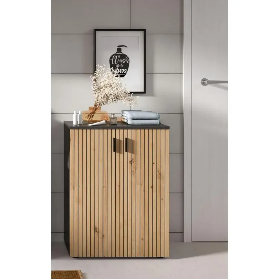Merkloos Hioshop Mone badkamerkast 2 deuren eiken decor- donkergrijs