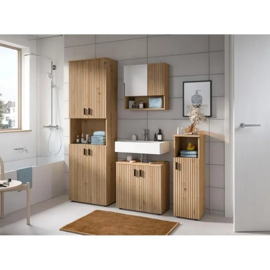Hoge Kasten-Merkloos Hioshop Mone kolomkast 4 deuren- 1 plank eiken decor