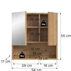 Merkloos Hioshop Mone spiegelkast 1 deur- 1 spiegeldeur- 1 plank eiken decor
