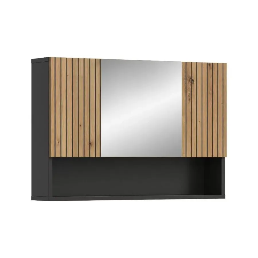 Spiegelkasten-Merkloos Hioshop Mone spiegelkast 2 deuren- 1 spiegeldeur- 1 plank eiken decor-