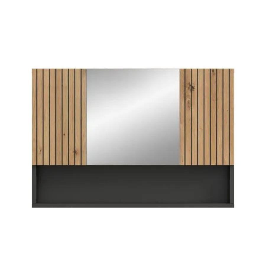 Spiegelkasten-Merkloos Hioshop Mone spiegelkast 2 deuren- 1 spiegeldeur- 1 plank eiken decor-