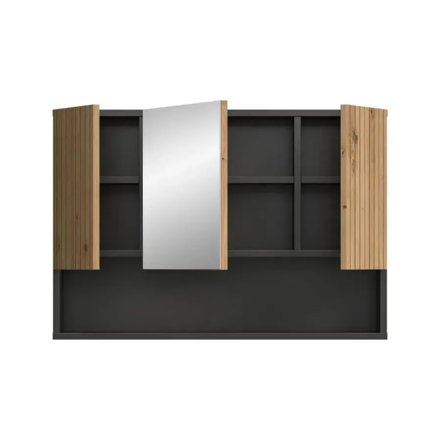 Spiegelkasten-Merkloos Hioshop Mone spiegelkast 2 deuren- 1 spiegeldeur- 1 plank eiken decor-