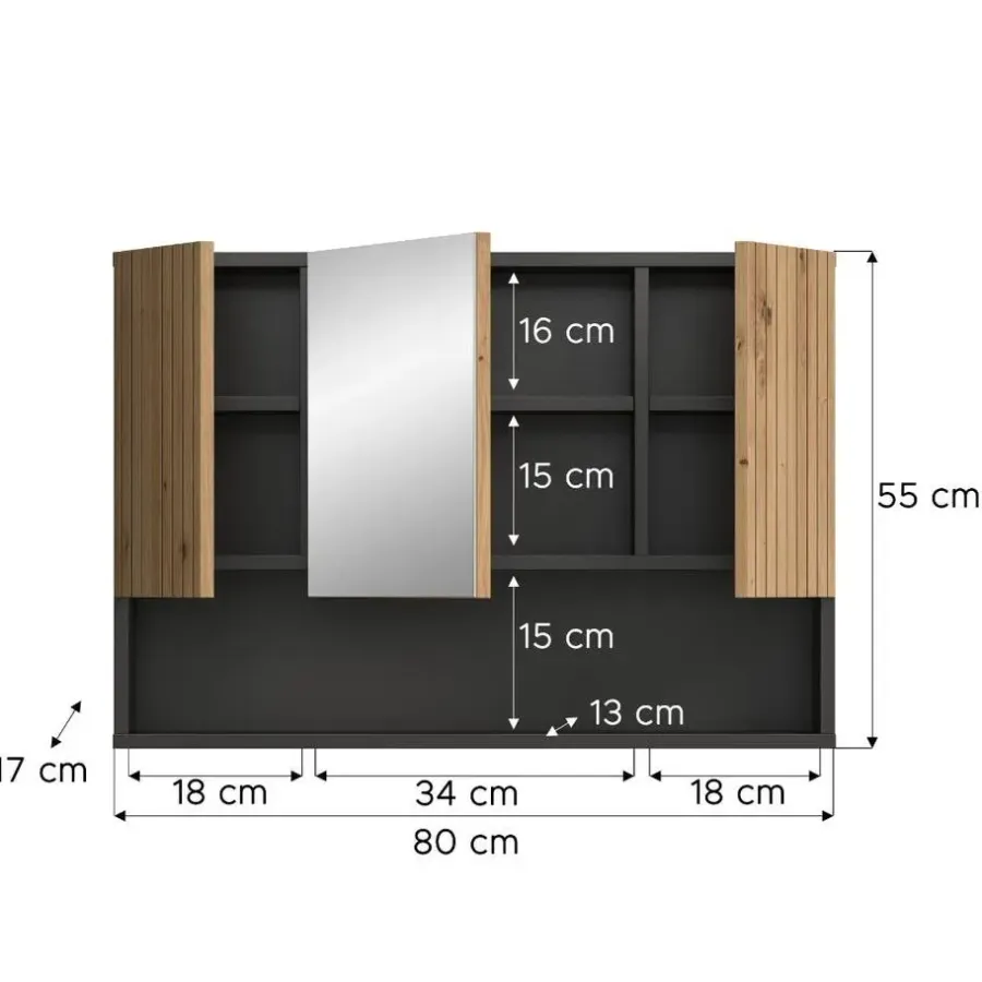 Spiegelkasten-Merkloos Hioshop Mone spiegelkast 2 deuren- 1 spiegeldeur- 1 plank eiken decor-