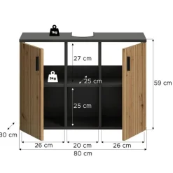 Wastafelkasten-Merkloos Hioshop Mone wastafel 2 deuren- 2 planken eiken decor- donkergrijs