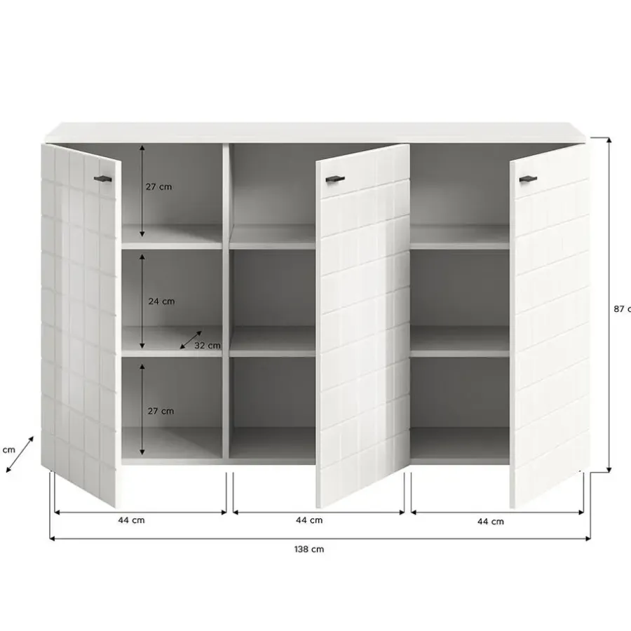Dressoirs-Hioshop Monte dressoir 3 deuren wit hoogglans