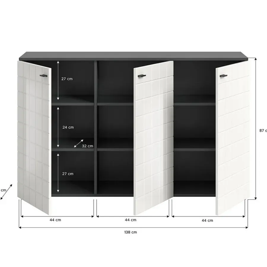 Dressoirs-Hioshop Monte dressoir 3 deuren wit hoogglans