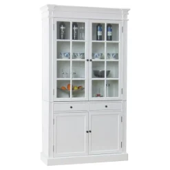 Buffetkasten-Hioshop Mozart 2-deurs vitrinekast in antiek wit- antiek gepatineerd Breedte