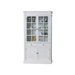 Buffetkasten-Hioshop Mozart 2-deurs vitrinekast in antiek wit- antiek gepatineerd Breedte