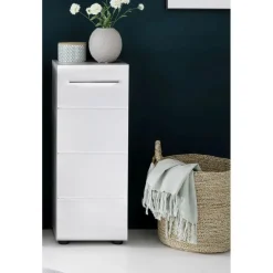 Hioshop NanoBad badkamerkast 1 deur- 1 legplank betonsteen decor- wit